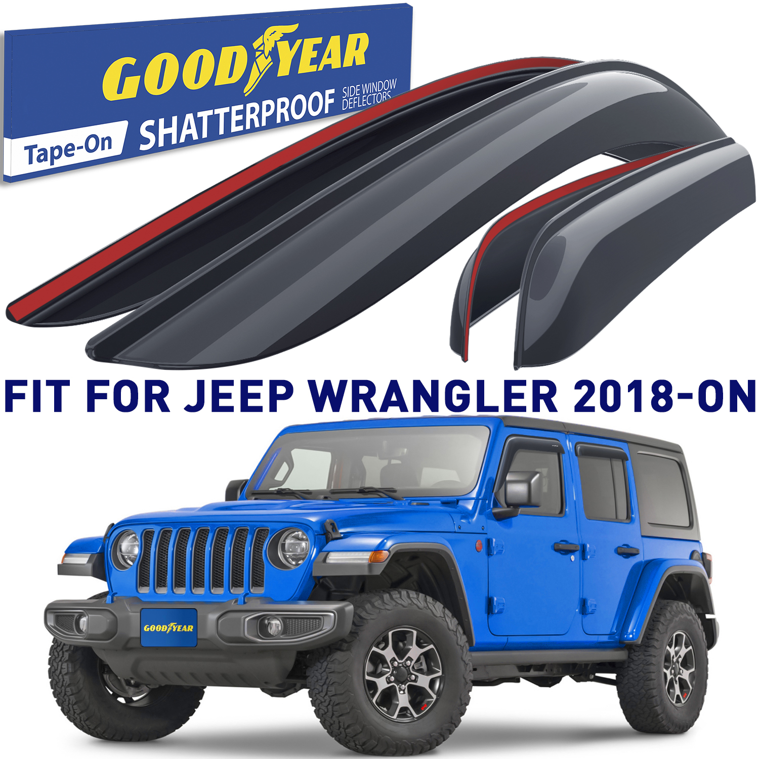 Goodyear Shatterproof Side Window Deflectors for Jeep Wrangler JL 2018-2023,  Tape-on Rain Guards, Window Visors for Cars, Vent Deflector, Vent Visor,  Car Accessories, 4pcs. - GY003198LP - SparkLines